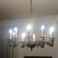 Lampadario a 10 bracci in bronzo