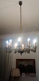 Lampadario a 10 bracci in bronzo