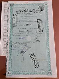 Azione Rumianca 100 - Certificato azionario antico