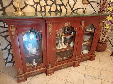 CREDENZA STILE VENEZIANO-MARMO-LEGNO-CRISTALLO-BRO