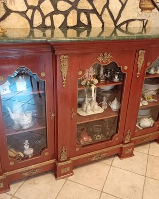 CREDENZA STILE VENEZIANO-MARMO-LEGNO-CRISTALLO-BRO