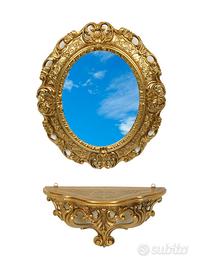 Mensola + Specchio ovale oro 45x39 cm Barocco