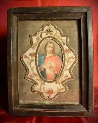 QUADRETTO DEVOZIONALE CON DIPINTO SU CARTA - 1857