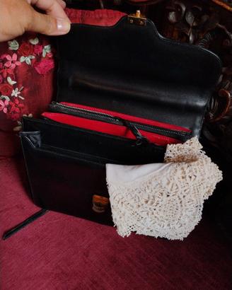 Borsetta anni'50 pelle nera rosso fuoco Goth 