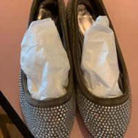 ballerine 39  camoscio grigio strass ,