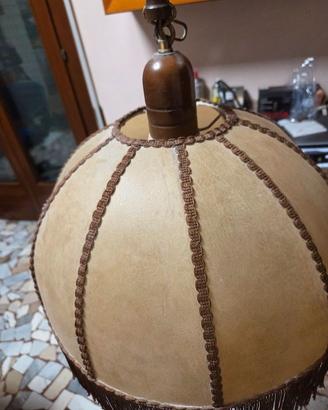 Lampadario Vintage a Sospensione in Legno-Tessuto