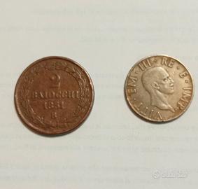 Lotto 2 Monete : 2 Baiocchi 1851R + 2 Lire  1939 