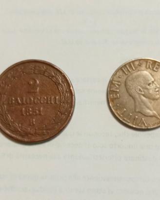 Lotto 2 Monete : 2 Baiocchi 1851R + 2 Lire  1939 