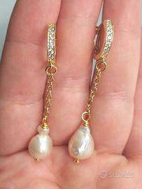 orecchini con zirconi bianchi e perle naturali bia