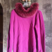 Maglione Fucsia Collo in Pelliccia Chic & Caldo