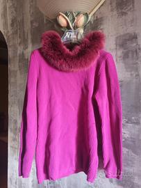 Maglione Fucsia Collo in Pelliccia Chic & Caldo