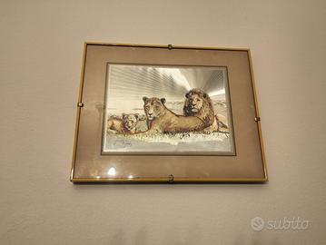 Quadro raffigurante famiglia di Leoni