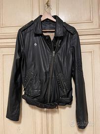 Giubbotto  chiodo in nappa nera da donna