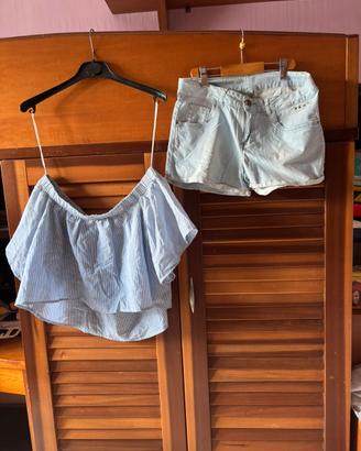 Top + pantaloncini Bershka di jeans