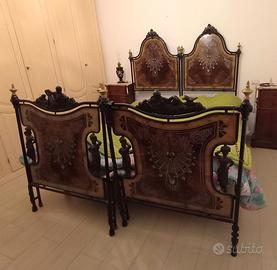 Coppia letti antichi in ferro battuto + madreperla