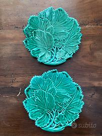 2 Piatti Foglia Fabriano Maiolica Verde`