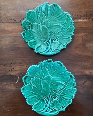 2 Piatti Foglia Fabriano Maiolica Verde`