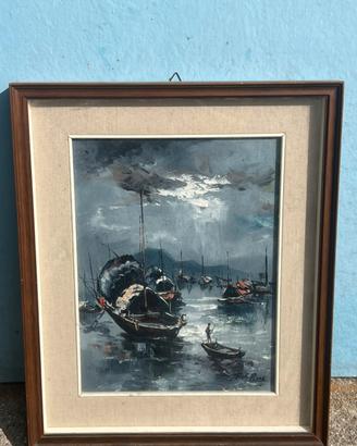 Quadro vintage firmato – barche e porto