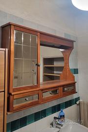 Pensile bagno in legno ciliegio con specchio, luce