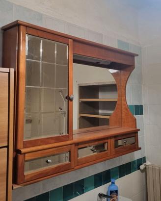 Pensile bagno in legno ciliegio con specchio, luce