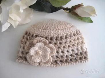 Cappellino Neonata Lana Uncinetto Handmade Nascita