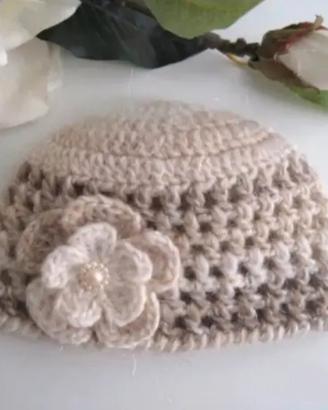 Cappellino Neonata Lana Uncinetto Handmade Nascita