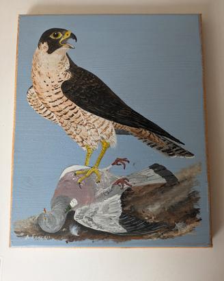 Dipinto a mano su tavola di legno falco pellegrino