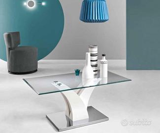 TAVOLINO SOGGIORNO IN VETRO STRUTTURA IN LEGNO