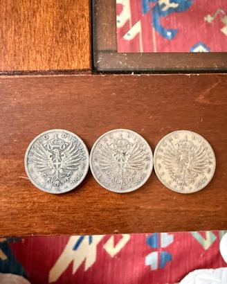 3 MONETE AQUILA SABAUDA 1 LIRA 1906 e 1907