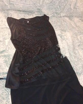 Completo top glitter + pantaloni a palazzo neri