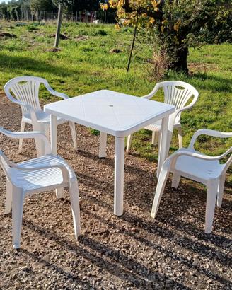 Tavolo in plastica con sedie da giardino