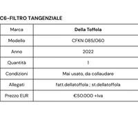 Filtro tangenziale della tofola per filtraggio