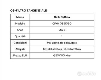 Filtro tangenziale della tofola per filtraggio