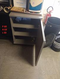 mobiletto basso 3 ripiani e scrivania legno