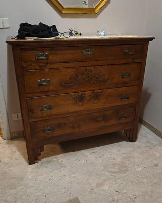 Comò Liberty legno con intagli floreali 4 cassetti