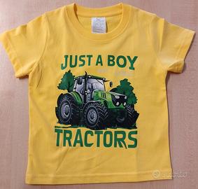 Maglietta t-shirt bimbo 3/4anni gialla trattore