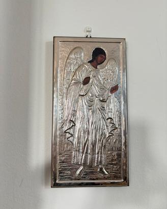 Quadro Icona Sacra in argento 925 angelo custode