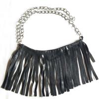 Cintura /Collana frange vera pelle e catena Nuovo