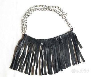 Cintura /Collana frange vera pelle e catena Nuovo