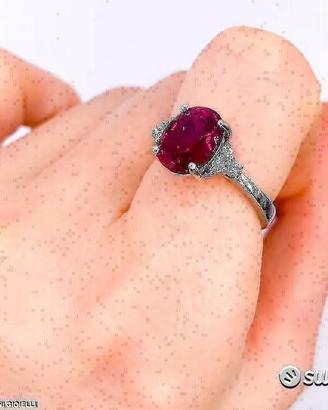 ANELLO ORO BIANCO 18kt. DIAMANTI E SIBERITE ROSA