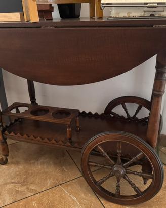 Carrello portavivande vintage legno ruote raggi