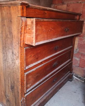 Comò antico in legno con specchiera coordinata