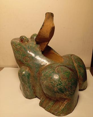 Portaincenso rana vintage legno intagliato a mano