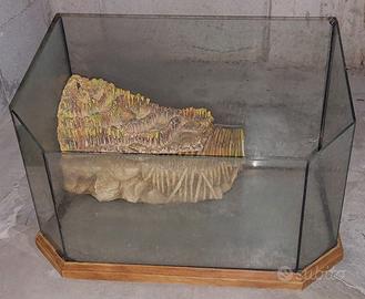 Tartarughiera elegante in vetro e rifiniture legno