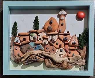 Quadretto con i sassi: "Borgo di montagna"