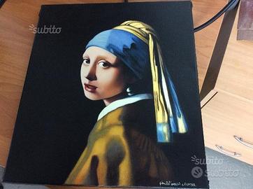 La ragazza con l'orecchino di perla dipinto a mano