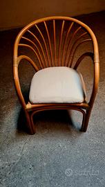 sedia/poltroncina in rattan e giunco anni 70 80