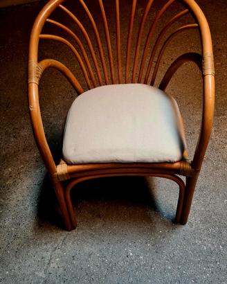 sedia/poltroncina in rattan e giunco anni 70 80