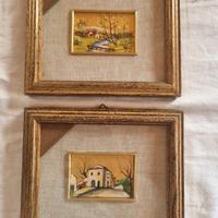 2 quadretti foglia oro 22 kt, dipinti a mano 15x12