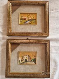 2 quadretti foglia oro 22 kt, dipinti a mano 15x12
